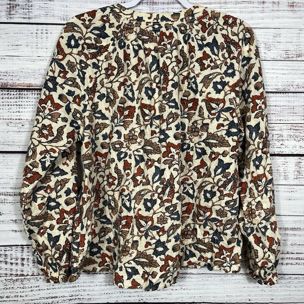Faherty Odette Linen Top Small Floral Peasant Blouse Boho Cottagecore Button - Picture 3 of 11